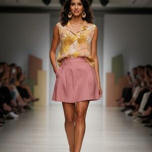 Tahari Pink Sleeveless Button Down Crop Top